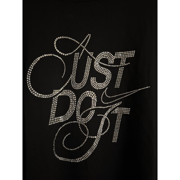 Nike Womens Rhinestone Just Do It Oversized T-Shirt Black Cotton Tee Large - Picture 2 of 5